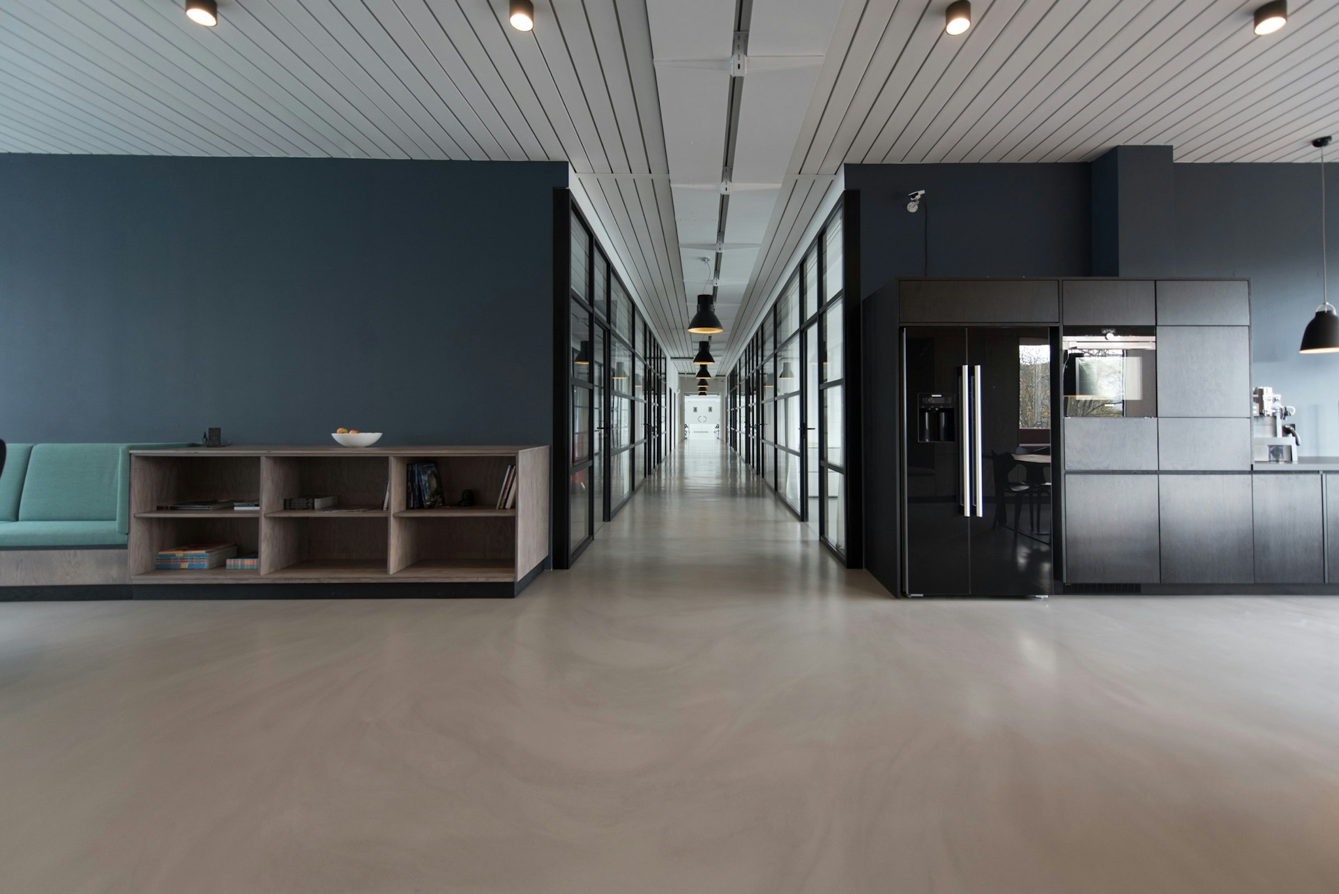 Modern conference room with warm lighting